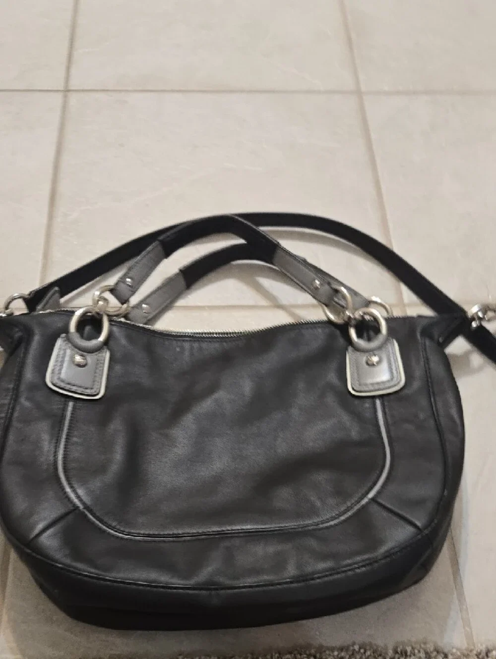 Coach Two-Tone Black and Cream Shoulder Bag with Silver Hardware